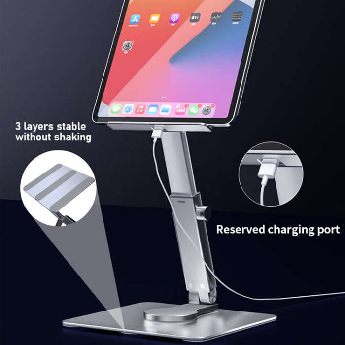 JUNDNE H06 Desktop Folding Phone Stand Portable Telescopic Rotary Tablet Stand(Deep Grey)