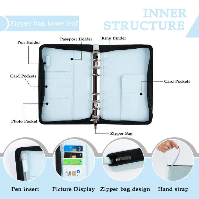 A6 Handheld Zipper Bag Type Large Capacity Cash Budget Book Handbook(Pink)