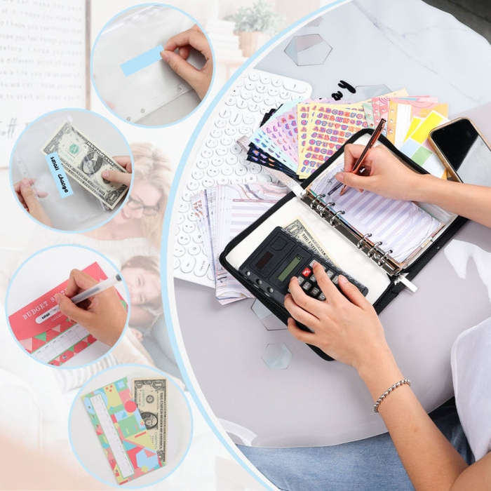 A6 Handheld Zipper Bag Type Large Capacity Cash Budget Book Handbook(Pink)