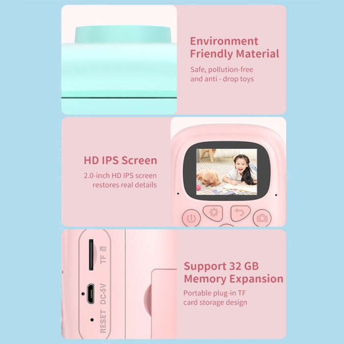 A18 HD Printable Cartoon Kids Digital Camera with Rotating Lens, Spec: Pink