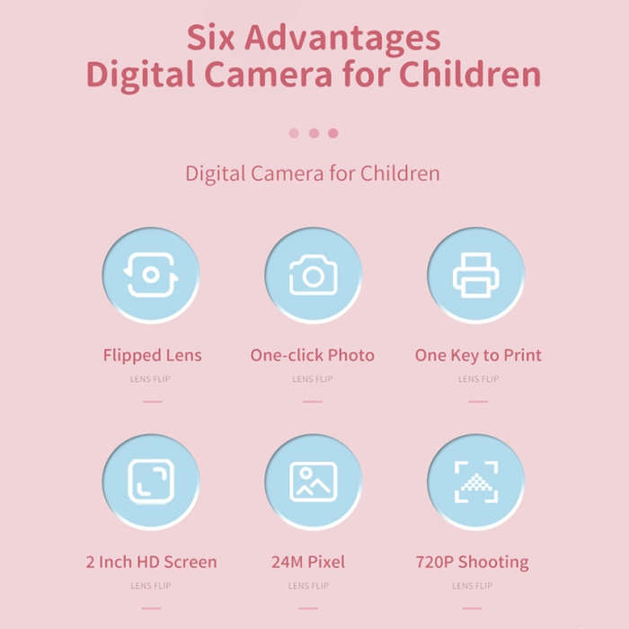 A18 HD Printable Cartoon Kids Digital Camera with Rotating Lens, Spec: Pink