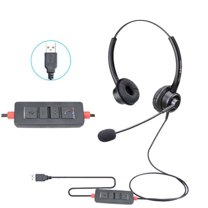 VT200D Double Ears Telephone Headset Operator Headset With Mic,Spec: USB Head with Tuning