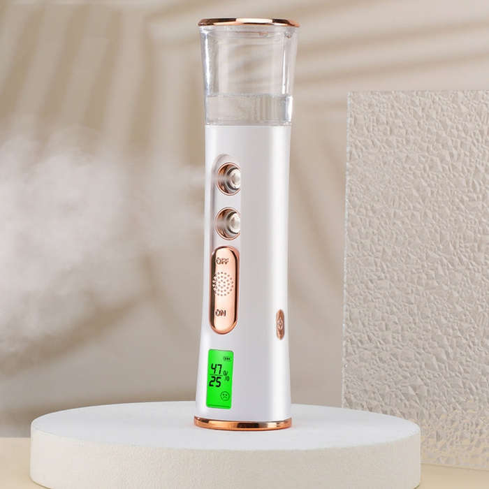 Mist Sprayer Handheld Nano Beauty Instrument Mini Hydrating Humidifier(White Gold)
