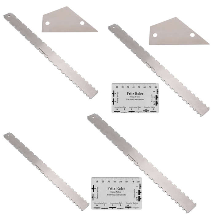 GNR3 Stainless Steel Measurement Bass Guitar Neck Ruler, Style: Double Teeth+Leveling Ruler+Strin...