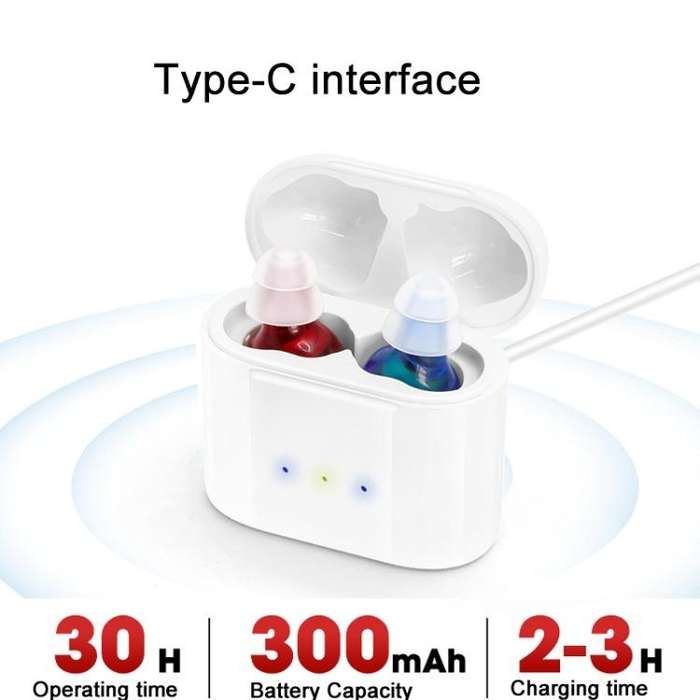 GM-915 Type-C Port CIC Hearing Aids Rechargeable Invisible Sound Amplifier(Red Blue)