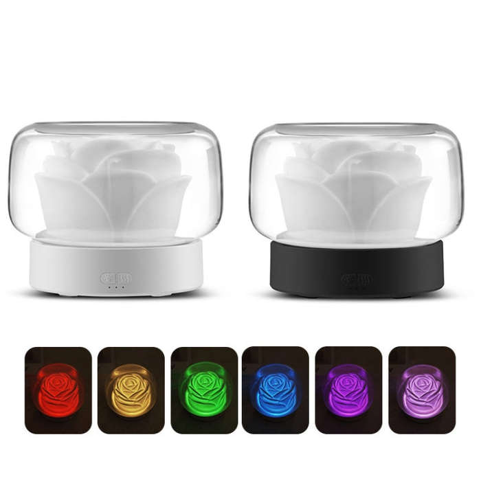 400ml Rose Aromatherapy Diffuser Timing Humidifier with Seven-color Light,CN Plug(White)