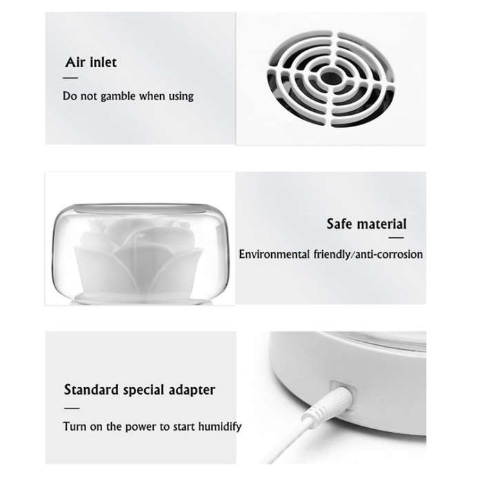 400ml Rose Aromatherapy Diffuser Timing Humidifier with Seven-color Light,CN Plug(White)