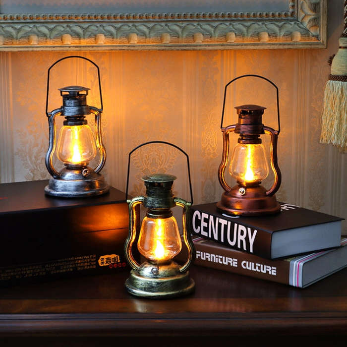 200802 Retro Solar Kerosene Lamp Shape Handheld Lamp Home Decor Flame Lamp(Bronze)