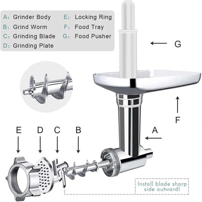For KitchenAid Porking Enemy Accessories Dough Maker Grinder Meat Universal Set, Color: Silver Gray