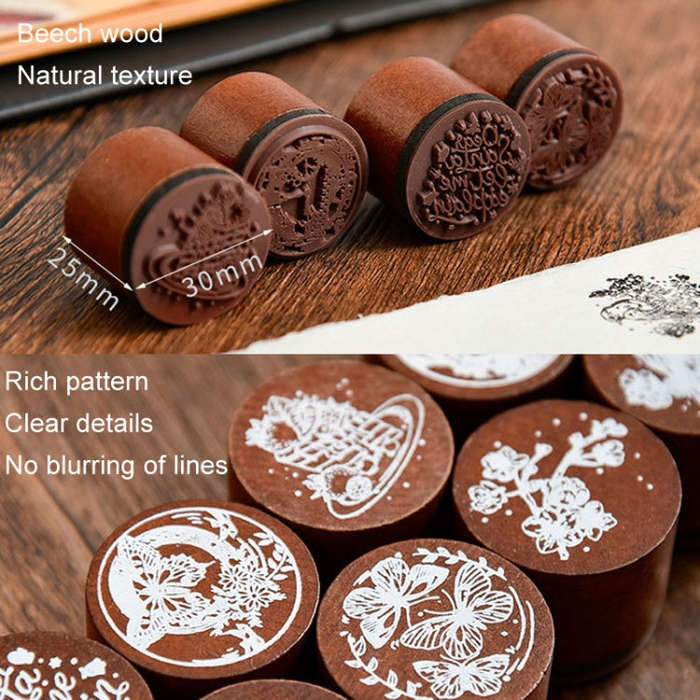 Round Wooden Stamps Vintage DIY Handbook Multifunctional Decorative Stamps, Style: Night Search