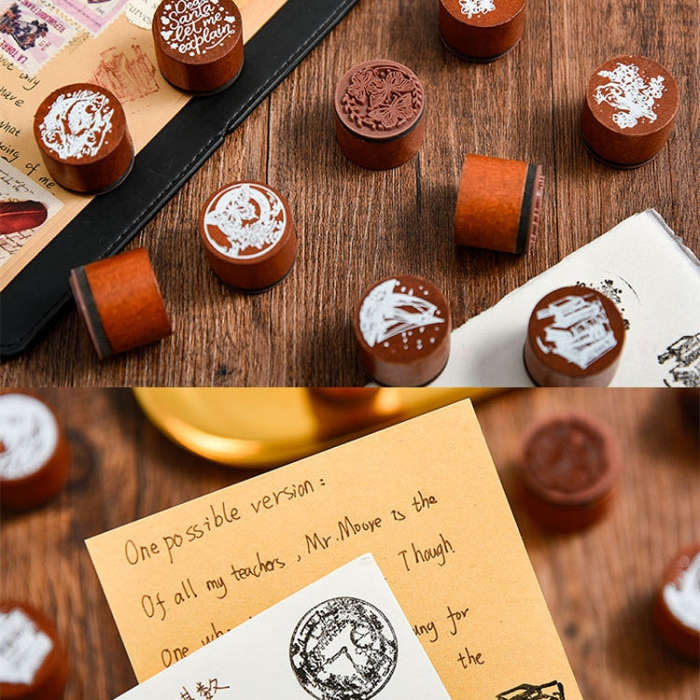 Round Wooden Stamps Vintage DIY Handbook Multifunctional Decorative Stamps, Style: Dessert