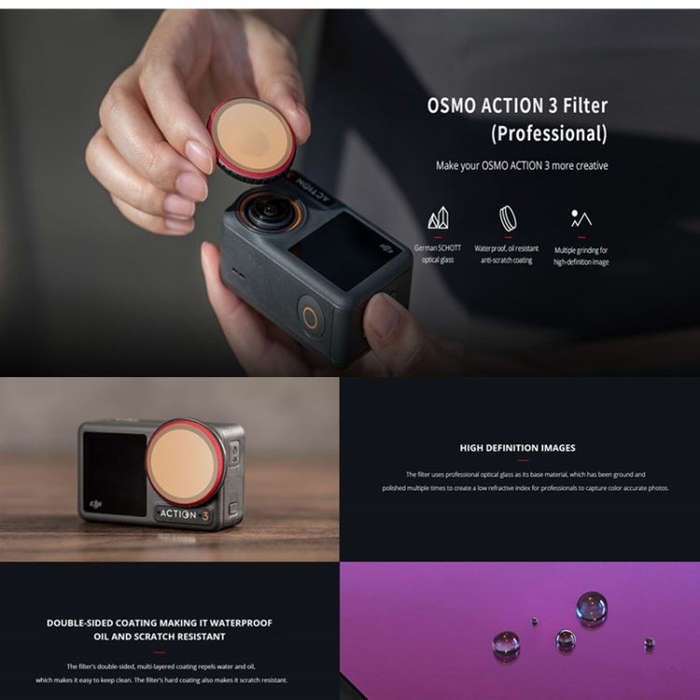 PGYTECH  For DJI OSMO Action 3 Filter Camera Lens Pro Version,Spec: ND 8/16/32/64
