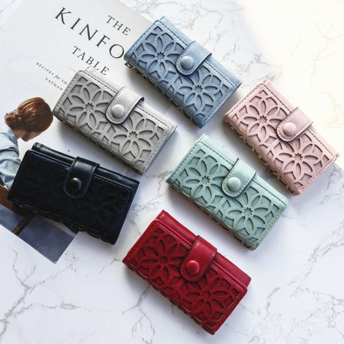 PU Multi-functional Triple Fold Buckle Women Key Bag(Blue)