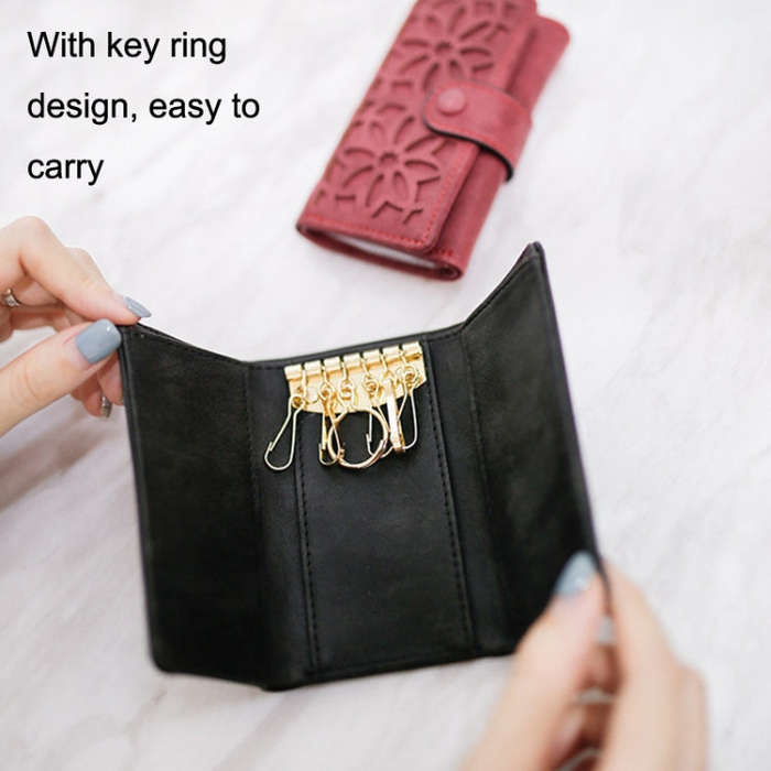 PU Multi-functional Triple Fold Buckle Women Key Bag(Blue)