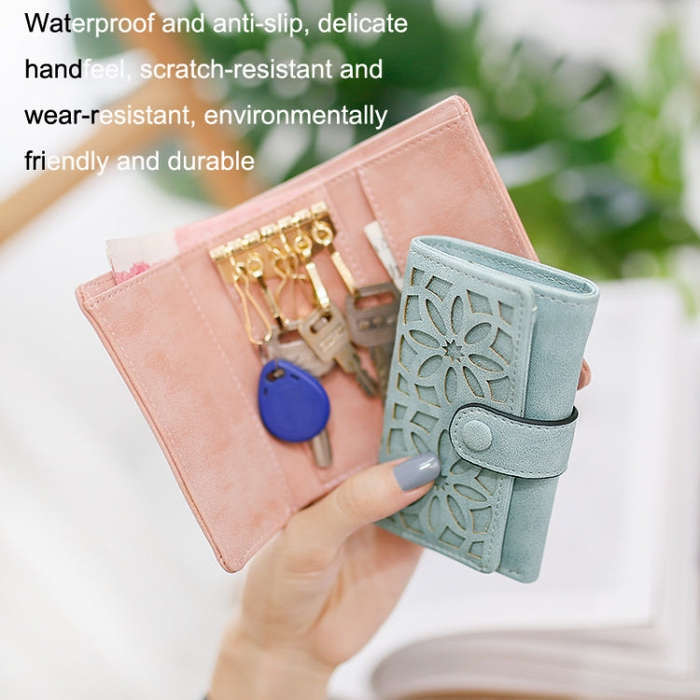 PU Multi-functional Triple Fold Buckle Women Key Bag(Blue)