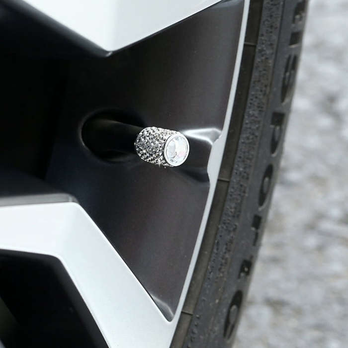 Car Tyre Aluminium Full Diamond Valve Cap With Seal(White)
