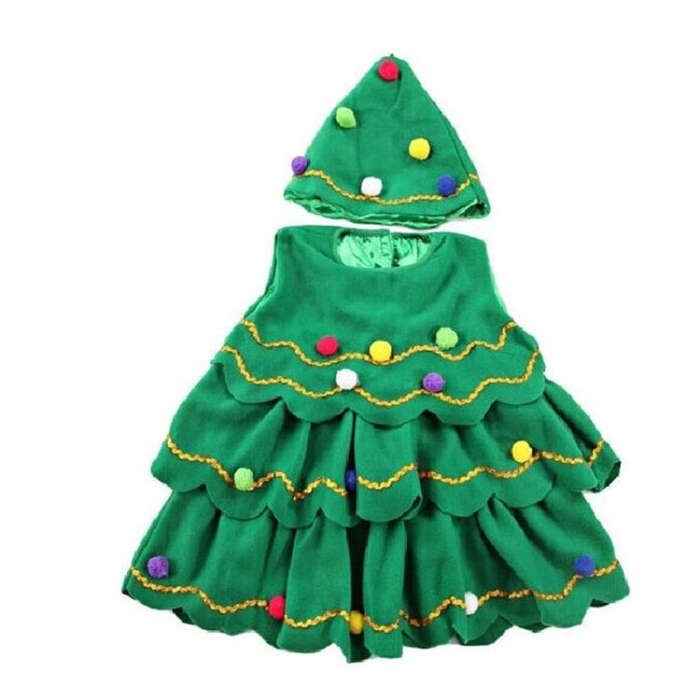 Girls Christmas Dress Christmas Tree Performance Dance Clothes, Size: 100cm(Green)