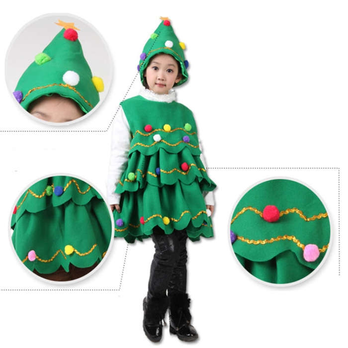 Girls Christmas Dress Christmas Tree Performance Dance Clothes, Size: 100cm(Green)