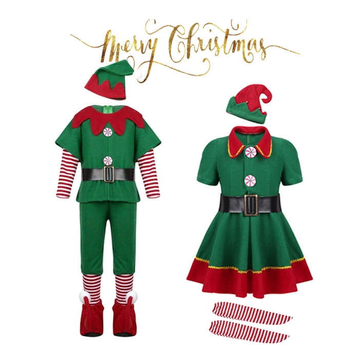 Christmas Green Elf Cosplay Costume Chris Santa Claus Costume Set, Size: 110cm(Male)