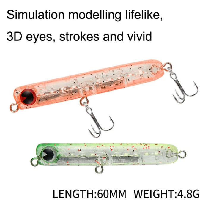 2pcs 4.8g 60mm Microbacter Pencil Top Horse Mouth Lure Bait Bionic Bait(A)