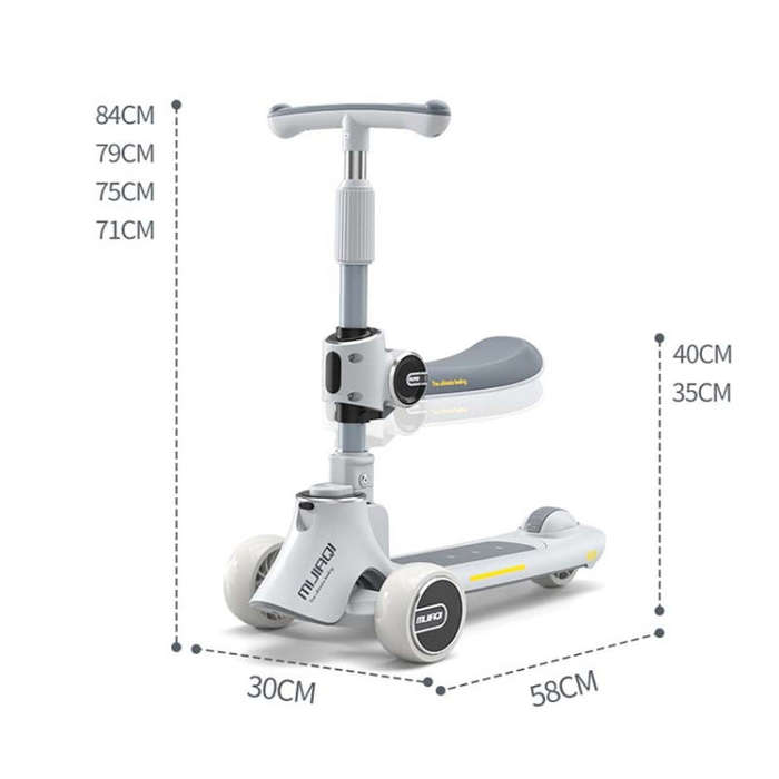 MIJIAQI 01 3 In 1 Multifunctional Foldable Children Scooter with Music and Lights, Spec: Blue Seat