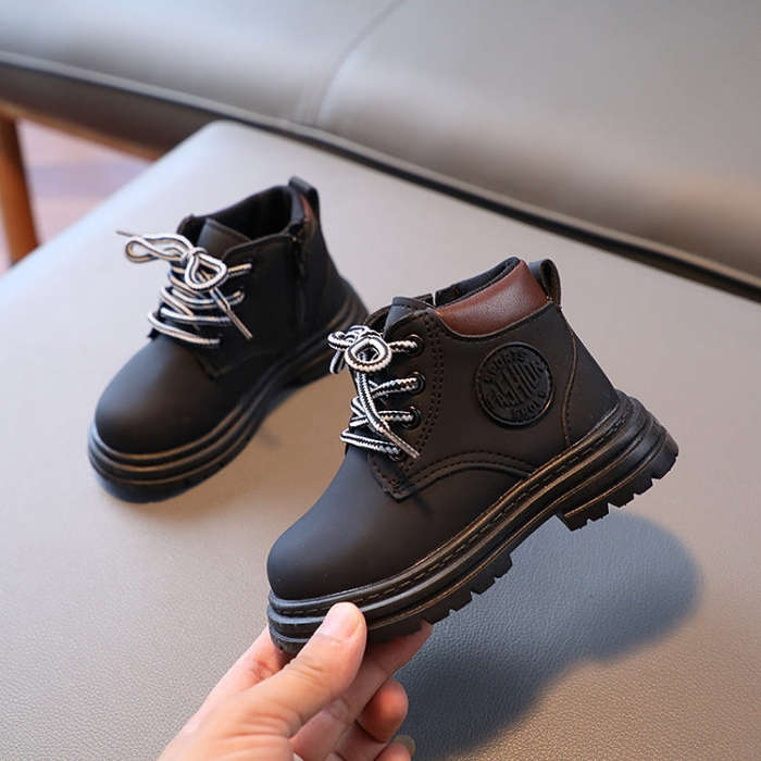 Children Martin Boots Leather Kids Shoes Boys Girls Casual Short Boots, Size: 21(Black)