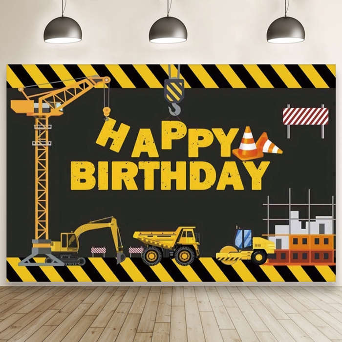 1.5m x 1m  Construction Vehicle Series Happy Birthday Photography Background Cloth(Mdn08682)