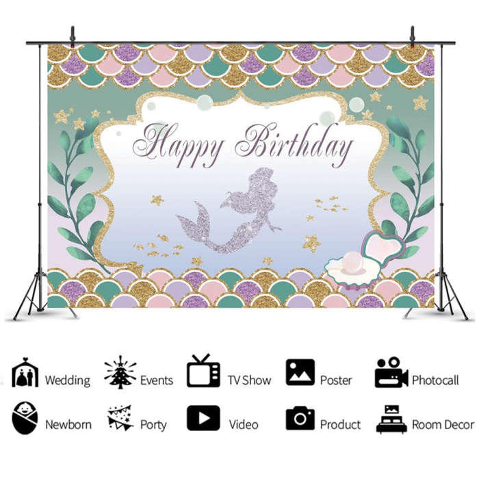 120 x 80cm Mermaid Happy Birthday Photography Background Cloth(12010125)