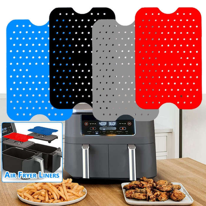 For NINJA DZ201 DZ401 Air Fryers 2pcs Silicone Pad Rectangular Liner(Black)