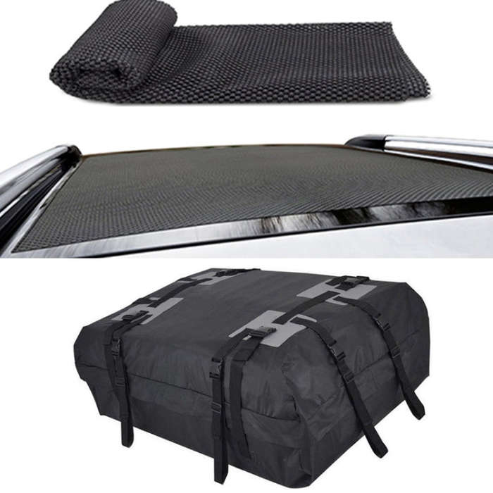 15 Cubic Foot Car Universal Rainproof Roof Luggage Outdoor Camper Roof Bag + Non-slip Mat(Black)
