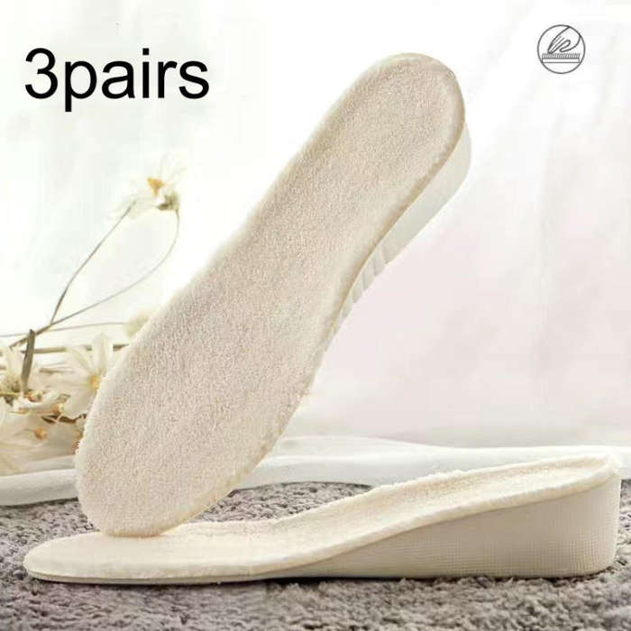 3pairs Winter Velvet Insoles Warm Inner Height Increase Insoles 3.5cm Beige(44)
