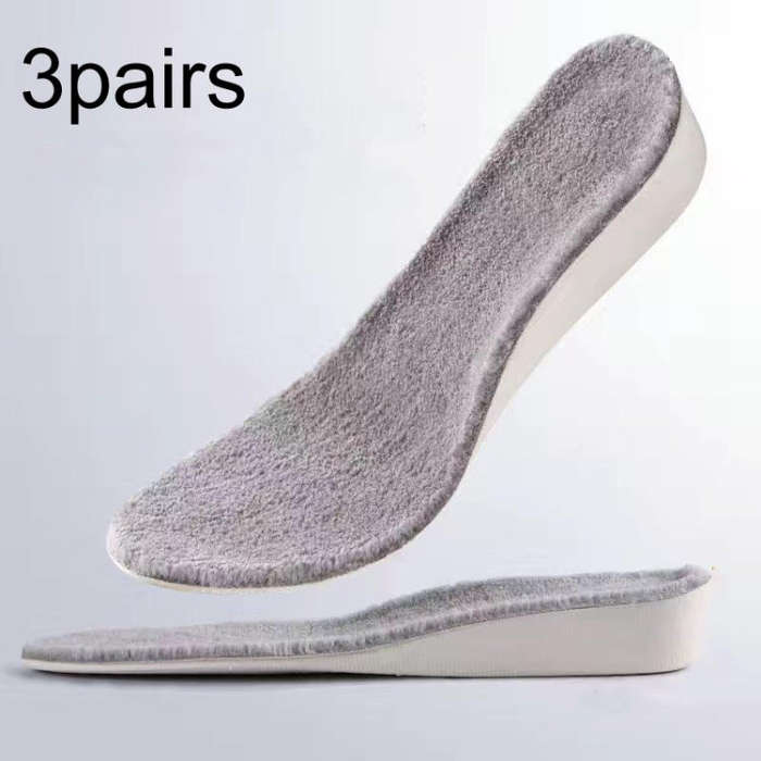 3pairs Winter Velvet Insoles Warm Inner Height Increase Insoles 2.5cm Gray(42)