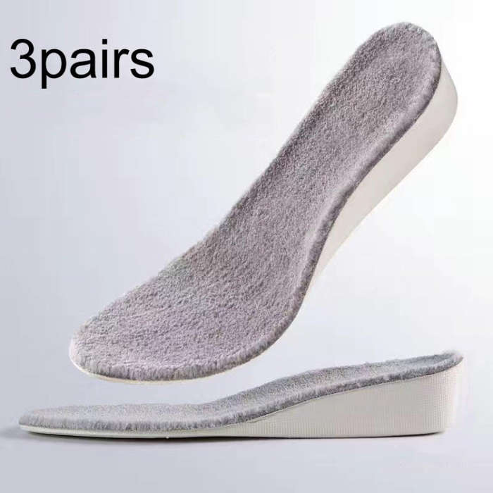 3pairs Winter Velvet Insoles Warm Inner Height Increase Insoles 3.5cm Gray(44)