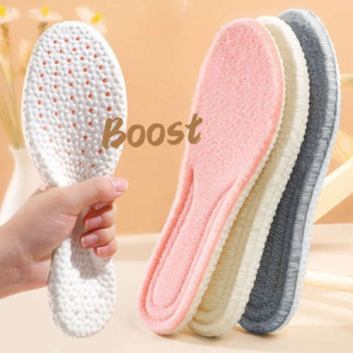 5pairs  Highly Elastic Boost Particles Warm Insoles Plush Insoles, Size: 42(Beige)