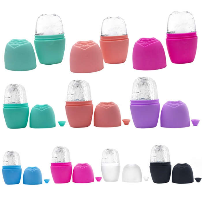 2pcs L-03-01 Face Ice Apparatus Massage Ice Roller Beauty Makeup Silicone Face Ice Tray(Olive Gre...