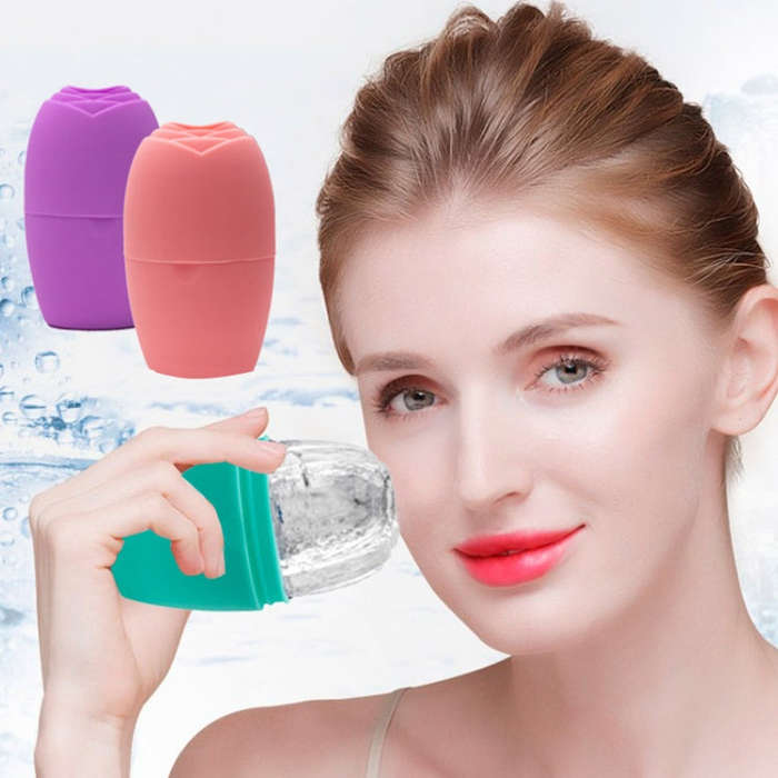 2pcs L-03-01 Face Ice Apparatus Massage Ice Roller Beauty Makeup Silicone Face Ice Tray(Olive Gre...