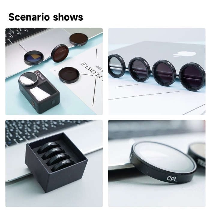 For DJI OSMO Action 3 / 4 TELESIN ND CPL Filter Set Aluminium Alloy Frame Lens(CPL+ND8/16/32 Set)