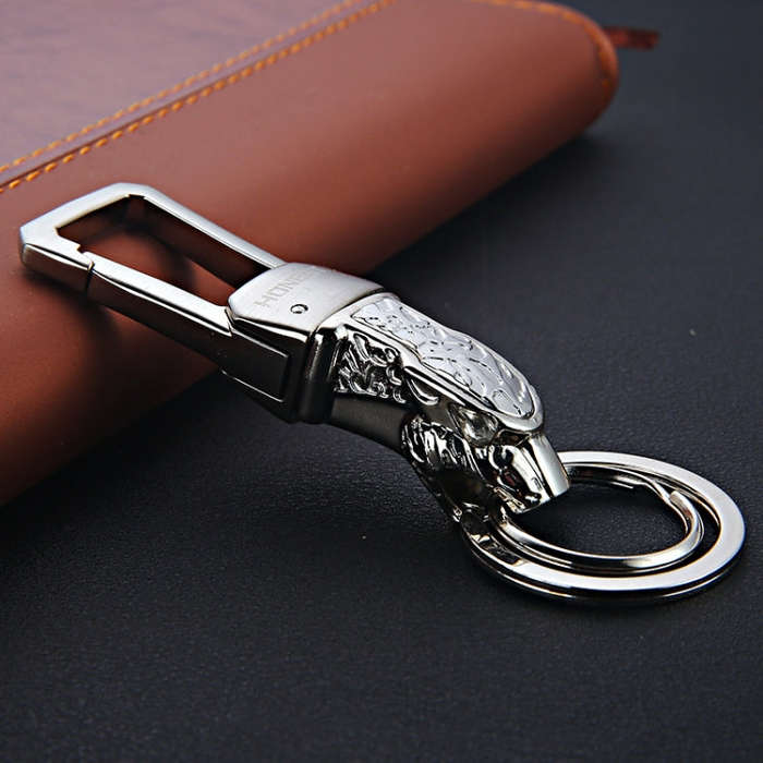 HONEST Metal Car Keychain Leopard Head Key Chain Pendant(Basic Bright Silver)