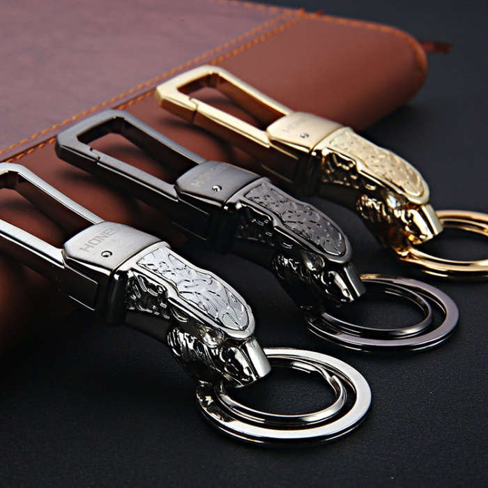 HONEST Metal Car Keychain Leopard Head Key Chain Pendant(Basic Bright Silver)