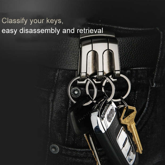 HONEST 3-ring Car Keychain Waist-hanging Anti-loss Keychain For Men(Black)