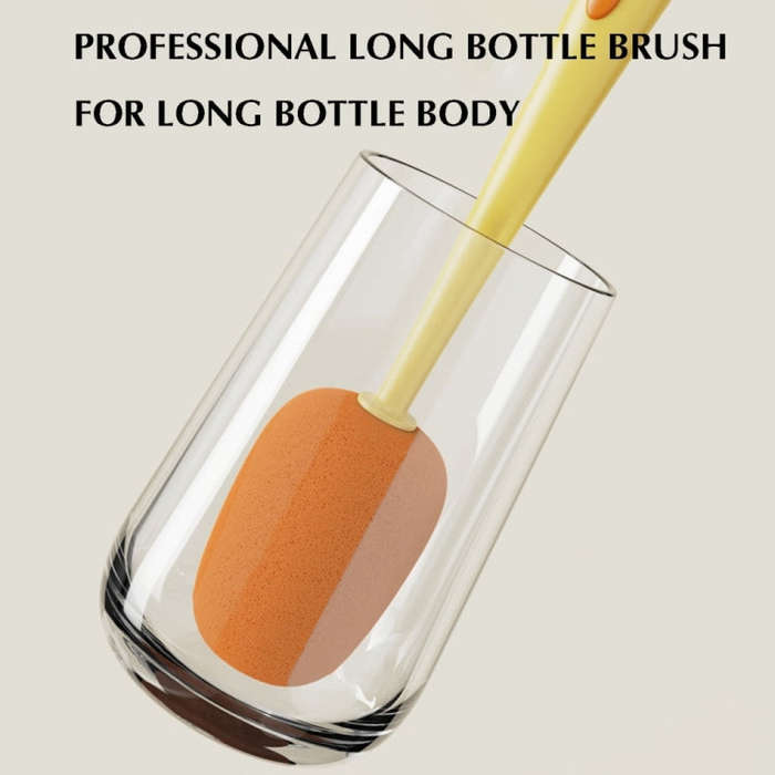 Long Handle Household Multifunctional Cup Washing Brush Carrot Shape 3 In 1 Cleaning Brush(Yellow)