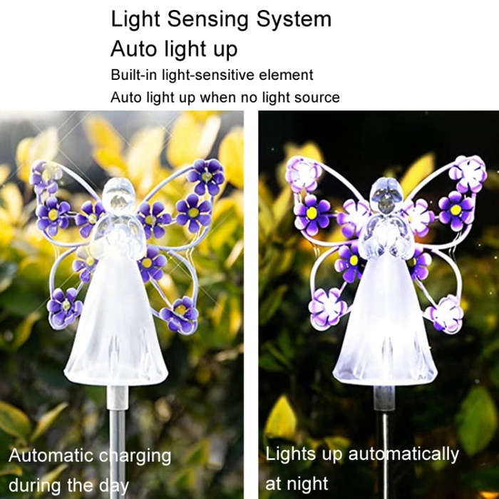 Solar Angel Garden Light Outdoor Decoration Patio Garden Ground Plug Light(Purple)