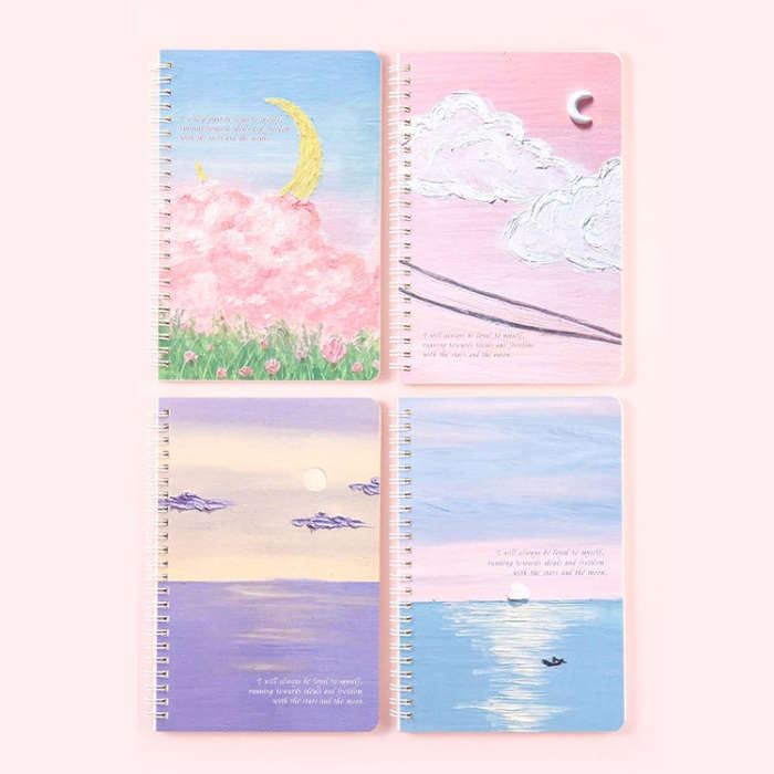 4books /Set  W752B Oil Painting Landscape A5 Coil Book Thickened Horizontal Line Notebook(Sell Ha...