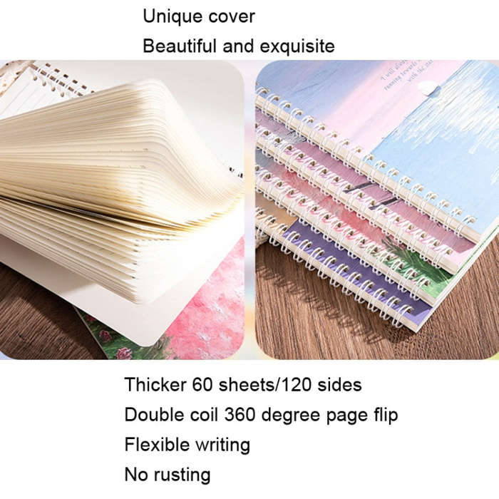 4books /Set  W752B Oil Painting Landscape A5 Coil Book Thickened Horizontal Line Notebook(Sell Ha...