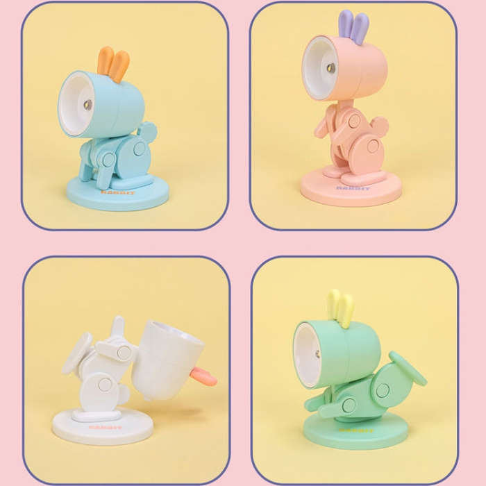 Mini Table Lamp Desktop DIY Ornaments Folding Night Light(Rabbit Pink)