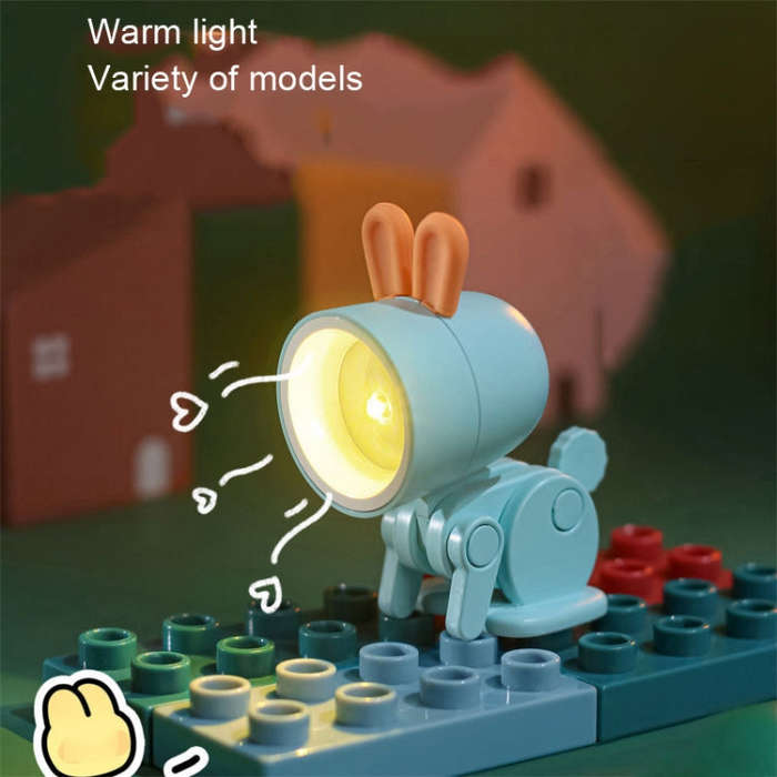 Mini Table Lamp Desktop DIY Ornaments Folding Night Light(Rabbit White)