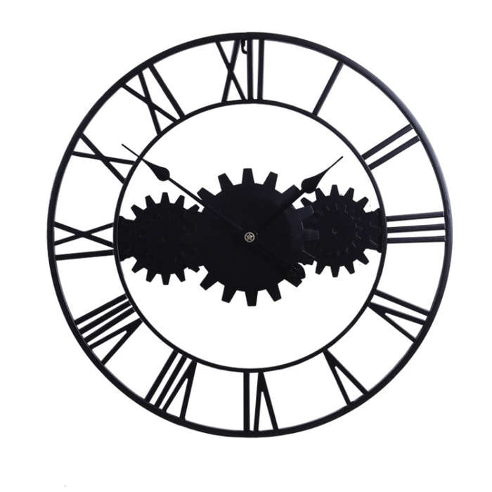 60cm Vintage Iron Round Gear Wall Clock Silent Large Art Clock(Gold+Gold Needle)