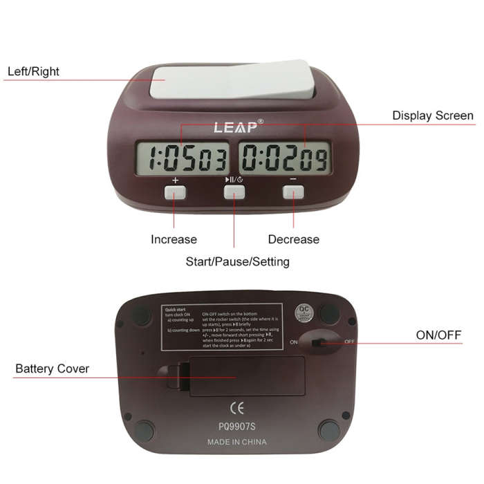 LEAP PQ9907S Chess Clock International Chess Go Clock(Wine Red)