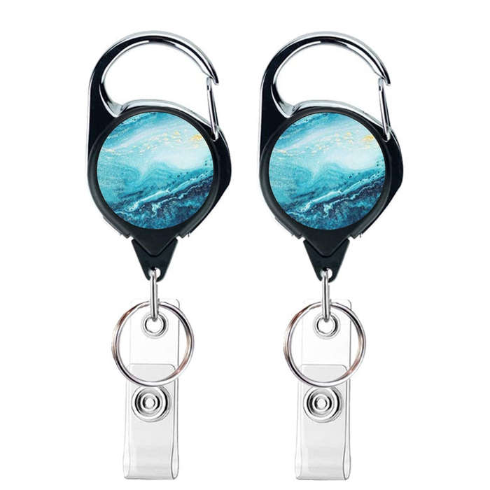 2pcs  65cm Retractable Pull Badge Reel Vintage Compass Map Name Tag Card Badge Holder(Blue Gilt M...