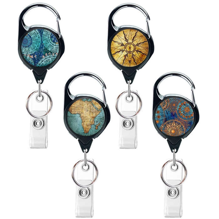 2pcs  65cm Retractable Pull Badge Reel Vintage Compass Map Name Tag Card Badge Holder(Blue Gilt M...